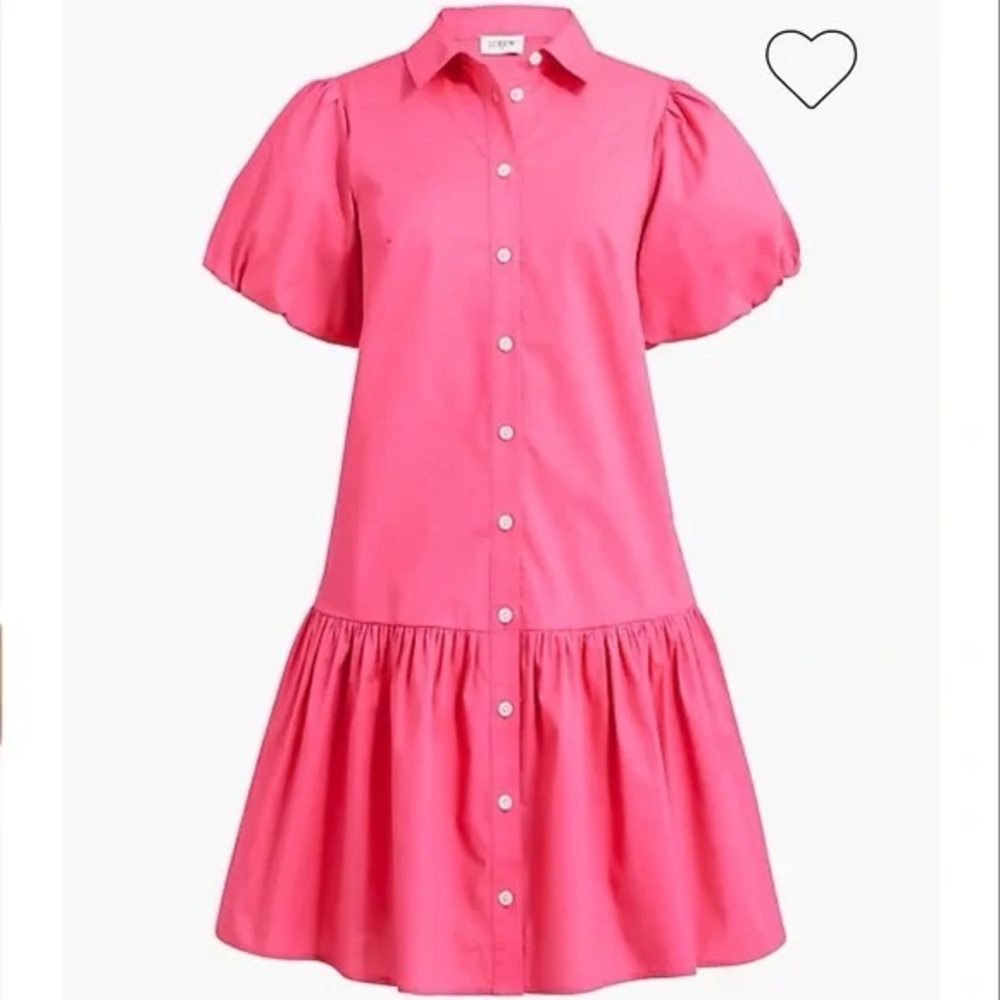 NWT J. Crew Hot Pink Puff Sleeve Dress - 10P